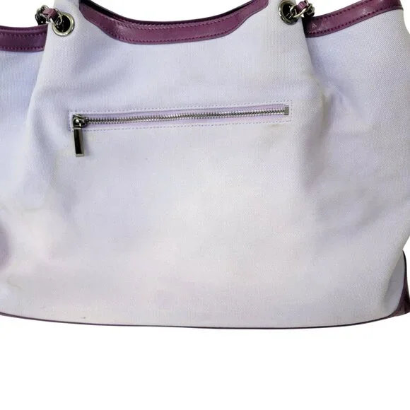 Gunas New York Purple & White Vegan Leather Tote With Chain Strap - Picture 9 of 10